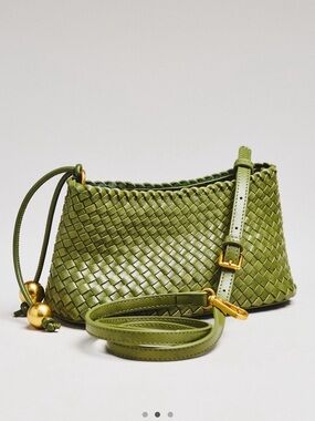 Anthropologie Olive Green Woven Crossbody Bag with Gold Accents